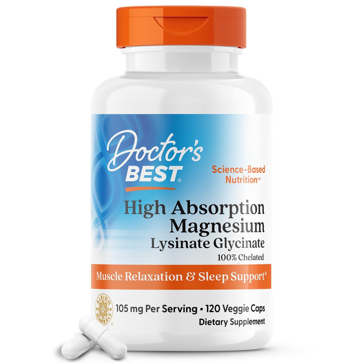 Doctor's Best Magnesium Lysinate Glycinate 105mg 120 Tabs