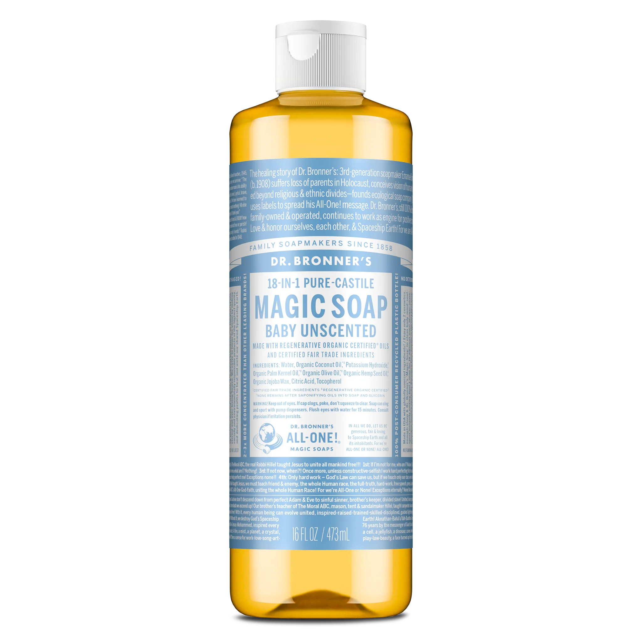 Dr. Bronner's 18 in 1 Pure Castile Magic Soap (Baby Unscented) 16oz