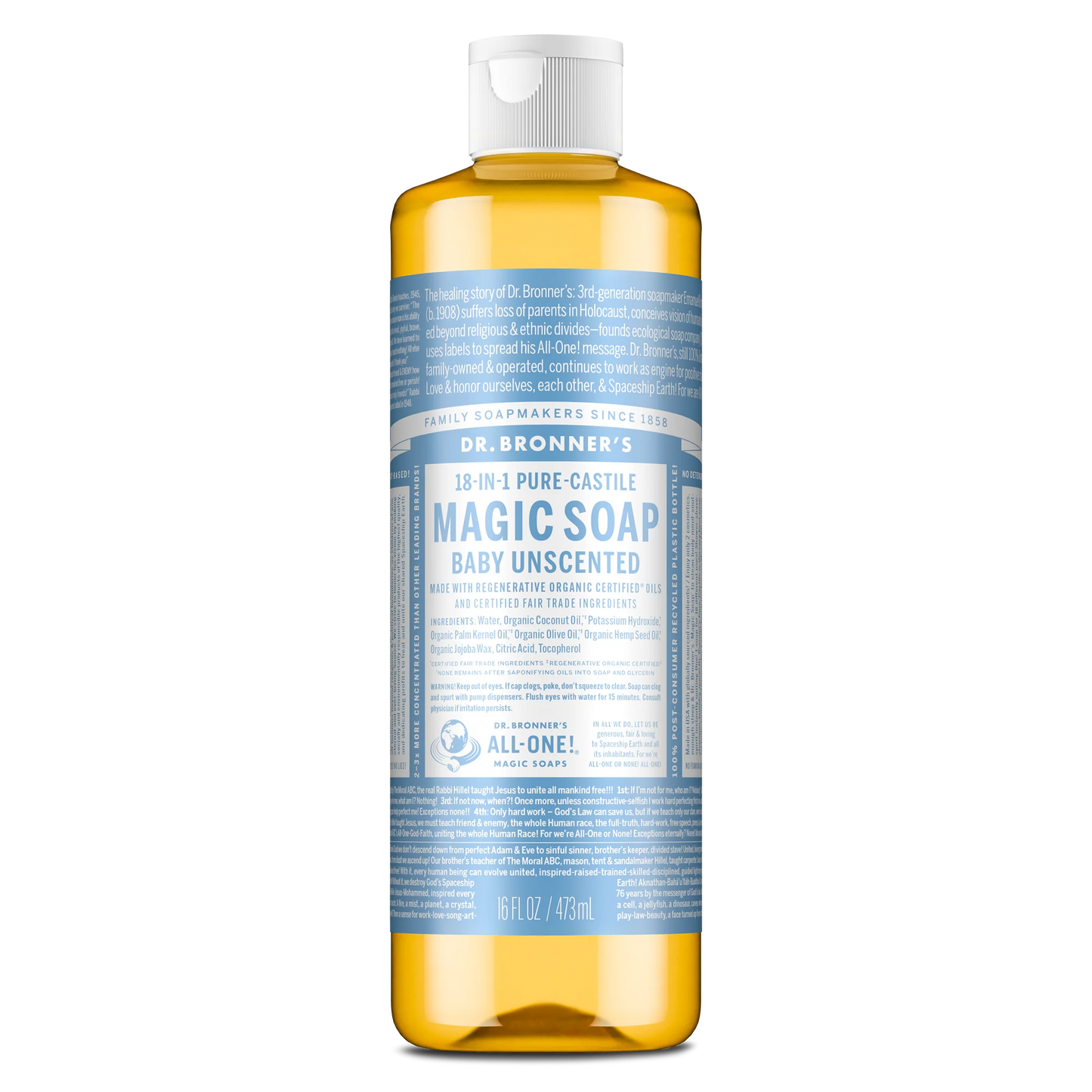 Dr. Bronner's 18 in 1 Pure Castile Magic Soap (Baby Unscented) 16oz