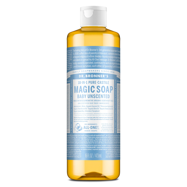 Dr. Bronner's 18 in 1 Pure Castile Magic Soap (Baby Unscented) 16oz